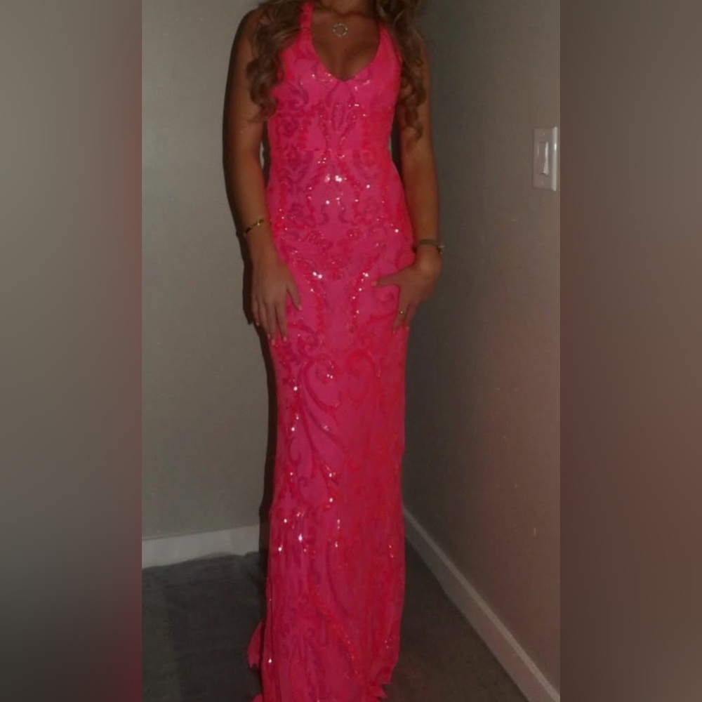 Vibrant Pink Halter prom Dress size 1/2 - Picture 6 of 6